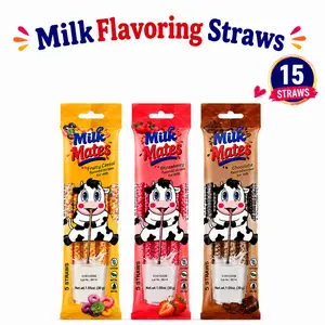 Milk Flavoring Straws - Sugar-Sweetened Chocolate, Strawberry, Cookies & Cream, Bubble Gum, Fruity Cereals - Kids' Milk Drink Enhancer (7 oz Glass, Multiple Pack Sizes)