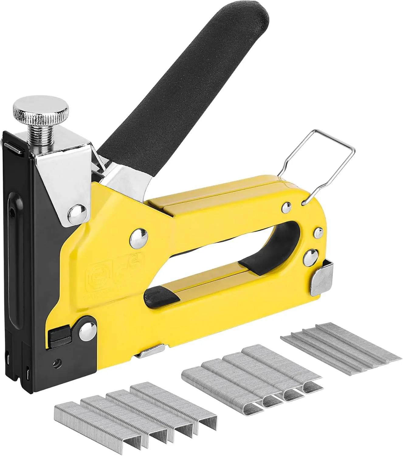 3-In-1 Heavy Duty Manual Brad Nailer with 600 Fasteners, Adjustable Power, All-Steel Rust-Resistant Chrome Plating, Ergonomic Design for All-Day Use, Insulation, Upholstery, Trimming Jobs, Works with D-U-T and Pin Staples, Effortlessly Fastens Wood, Jam-P
