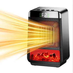 iDiskk Small Portable Space Heater for Indoor use with Realistic 3D Flame, Mini Electric Fireplace Heater with Thermostat, 1000W PTC Ceramic Heating, Tip-Over Safety Switch, Black