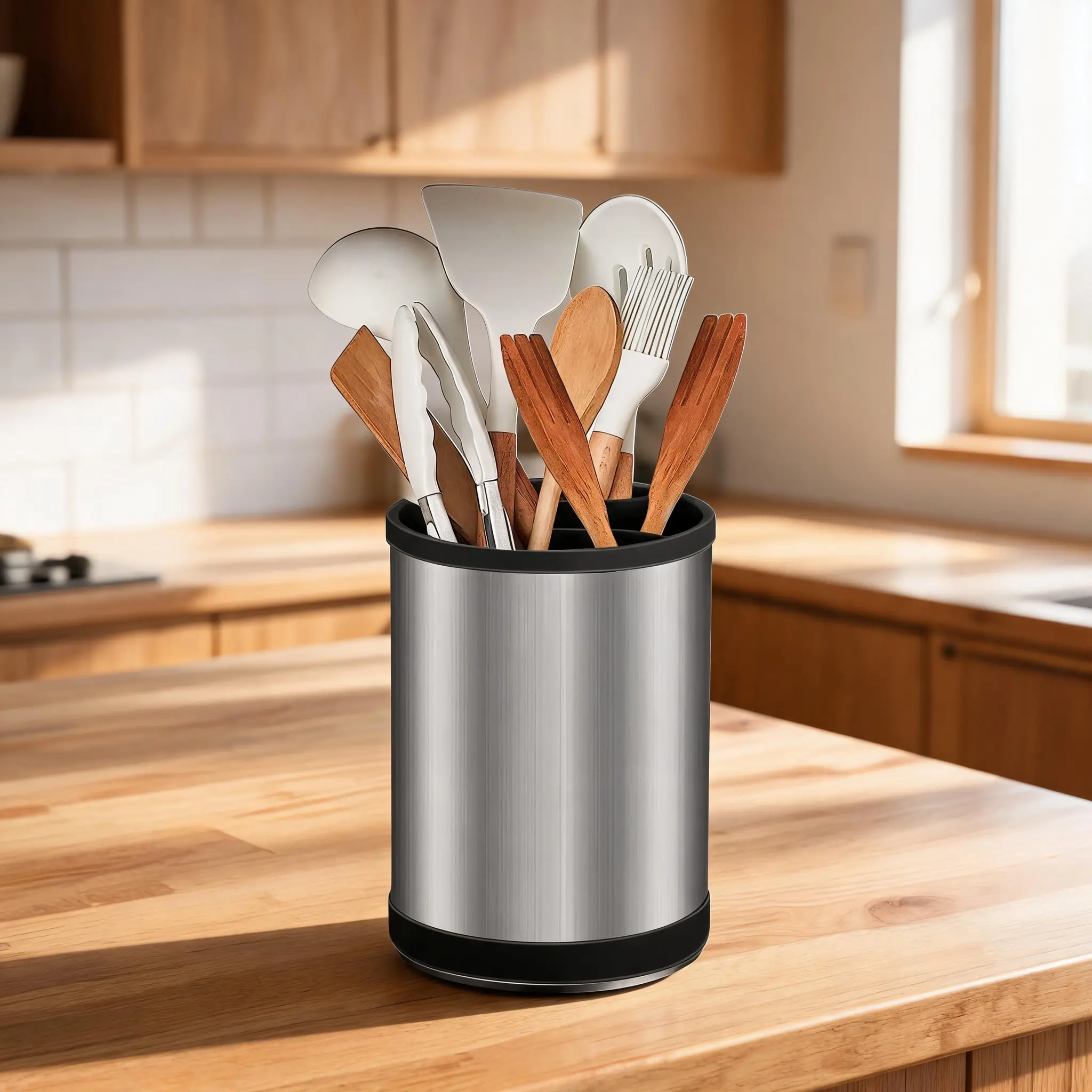 Rotating Kitchen Utensil Storage Rack, Countertop Organizer for Spoons Chopsticks Cooking Tools Accessible While Cooking