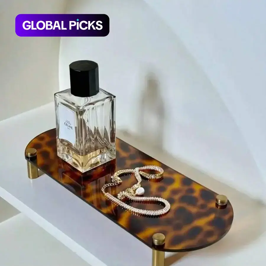 Elegant French Acrylic Utility Tray Set, Vintage Turtle and Leopard Brass-Color Design, Perfect Room Decoration, 1 or 2 Pieces, Lightweight Stylish Home Accessories, Bathroom Decor Supplies, Bathroom Accessory and Bathroom Decor Essentials #GLOBAL PICKS