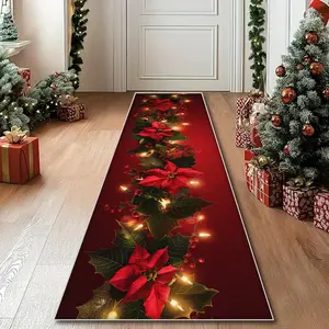 Christmas Themed Kitchen Runner, 1 Count Soft Comfortable Living Room Long Strip Printing Decorative Carpet, Anti-dirty Easy Cleaning Kitchen Mat, Home Decorative Rug