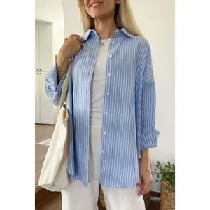 Estelle Striped Button Down in Blue and White