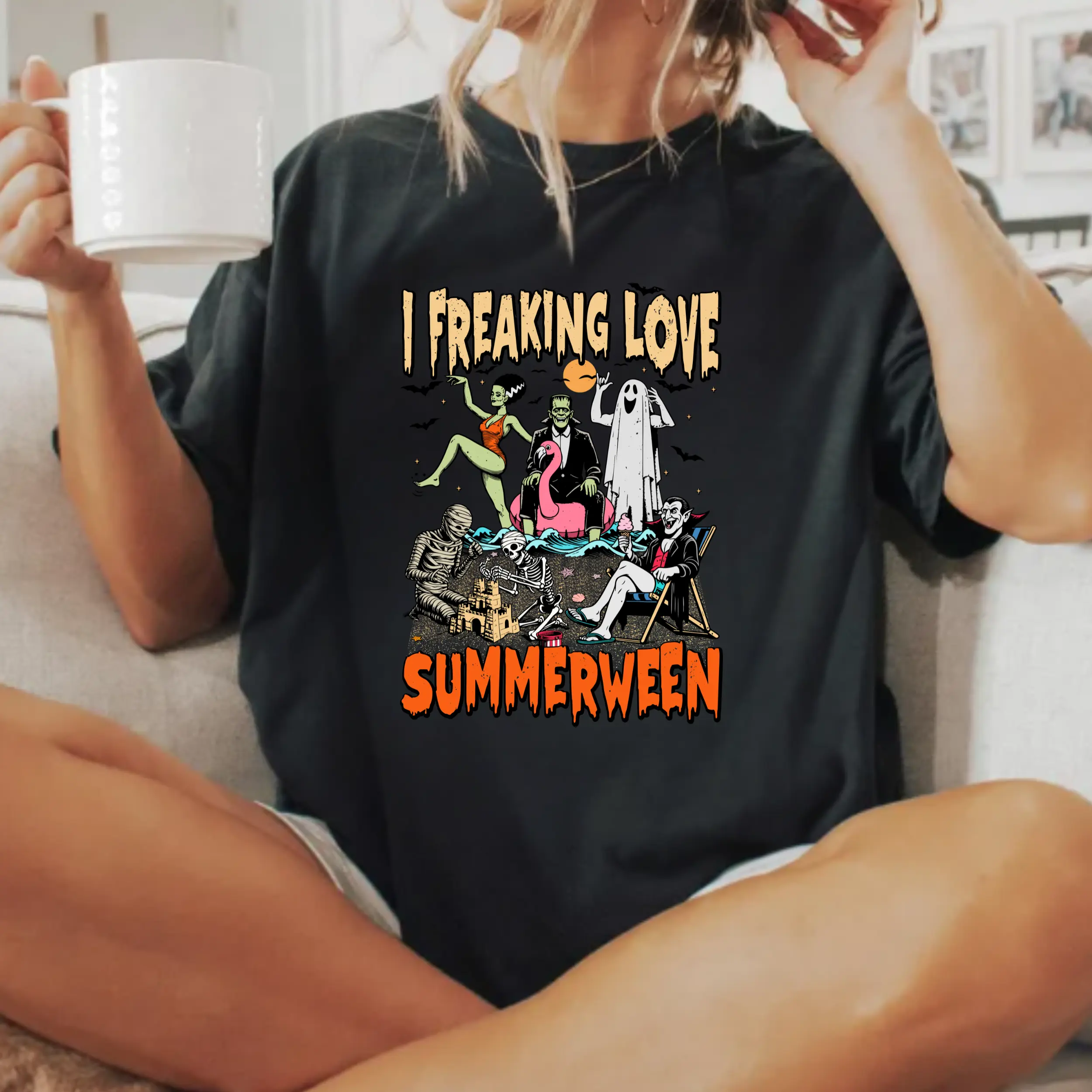 Men's Summerween Graphic T-Shirt, Casual Retro Print Shortsleeve Tee in 100% Cotton with Ribbed Crewneck, Menswear, Round Neck, All Seasons, Breathable Fabric, Dual Printing, Top, Classic, Knit, Tshirt, Retro Artwork, Soft, Cold Wash, Crew Neck