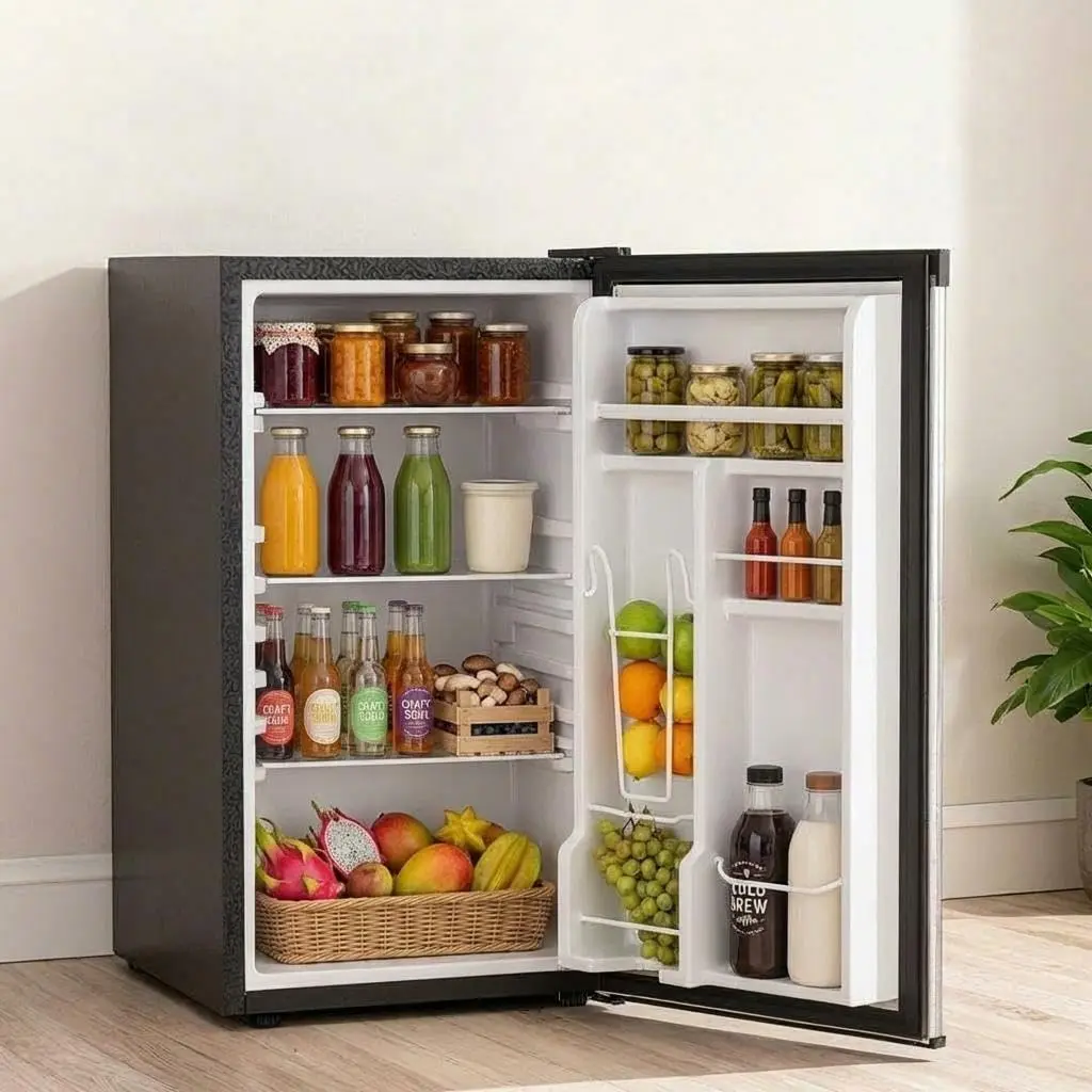 Garvee Mini Refrigerator with Freezer – 3.2 Cu.Ft Single Door Compact Fridge, Energy Efficient, Adjustable Thermostat, Removable Glass Shelves, Quiet for Bedroom, Dorm, Office, Apartment