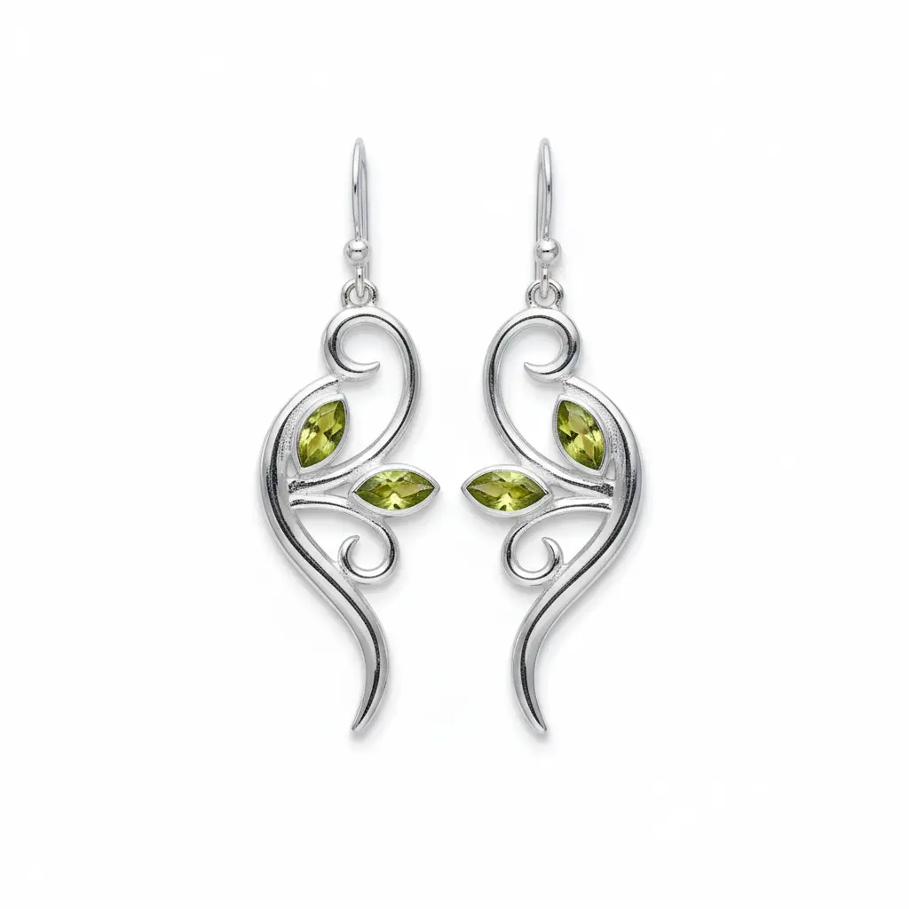 Peridot Marquise Botanical Vine Dangle Earrings 925 Sterling Silver 49mm