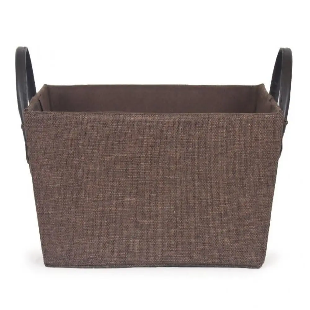 MDR Trading AI-2240AVBR-Q01 Synthetic Faux Leather-Handled Brown Fabric Storage Basket, Home Supplies Organizer, Multi-Purpose Container with Handles for Holding Special Gifts