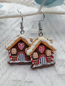 [Adorable Christmas Gingerbread Earrings] 1/20 Pairs Cartoon Christmas Hat Gingerbread Design Dangle Earrings Classic Party Style Resin Jewelry Adorable Christmas Earrings
