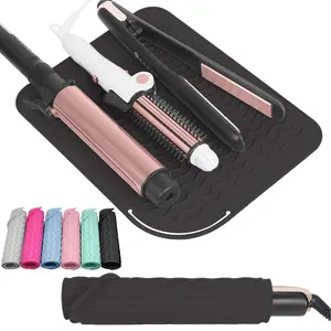 1pc Hair Straightener Mat, Anti-Slip Surface, Wave Design with Rounded Corners, Easy-to-Clean Silicone Tray, Protects Countertops or for Travel Storage, Ideal Travel Essential, Salon Accessory and Home Use, Hair Styling Tools