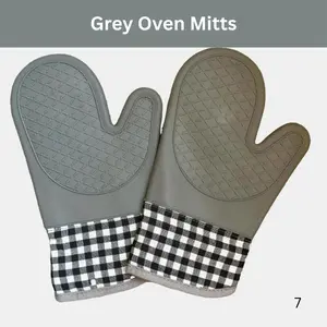 Grey Silicone Oven Gloves, Non-Slip, Insulated & Anti-Scald Mitts for Baking & Cooking