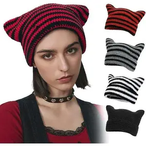 Beanies Cat Beanie Y2k Beanie Goth Knit Hat Grunge Crochet Hats for Women y2k Accessories y2k style