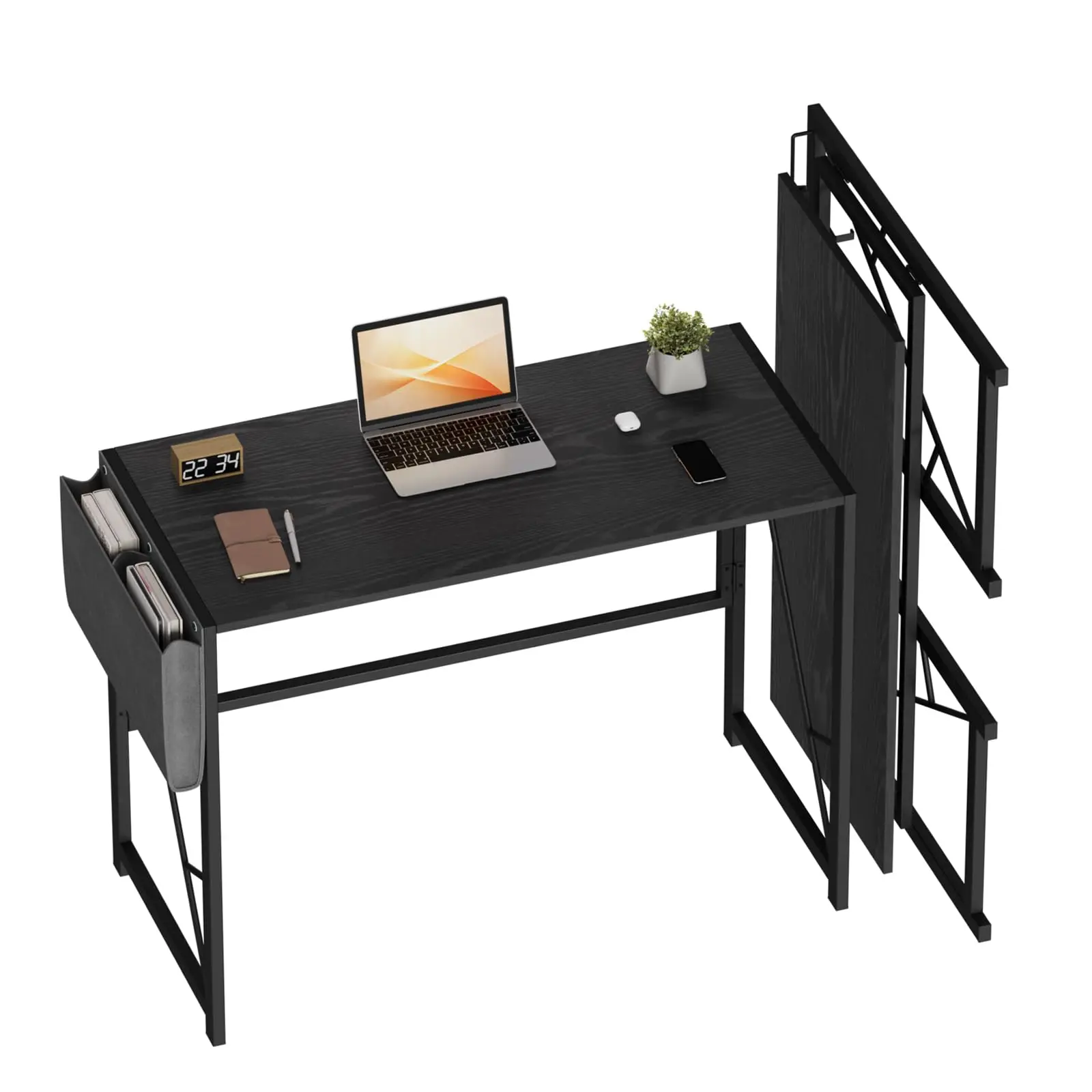 Garvee Space-Saving Folding Computer Desk with Storage Bag & Hook – Sturdy Home Office Writing Table – Folding Small Workstation for Bedroom, Apartment – Easy to Fold