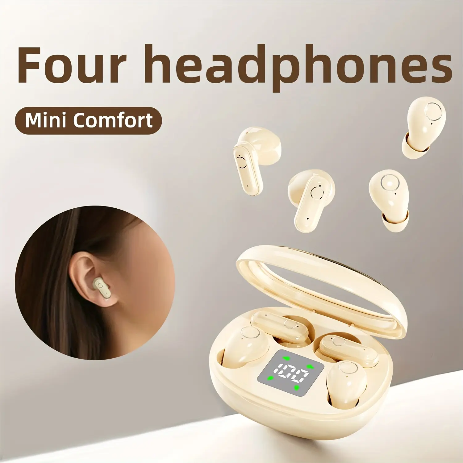 2026 New Mini Invisible In-Ear Wireless Bluetooth Earbuds (2 Pairs Set Pack) - Waterproof, with Microphone for Calling, Short Handle Design, Compatible with Cellphones, Suitable for Exercise, Mini Invisible Earbuds