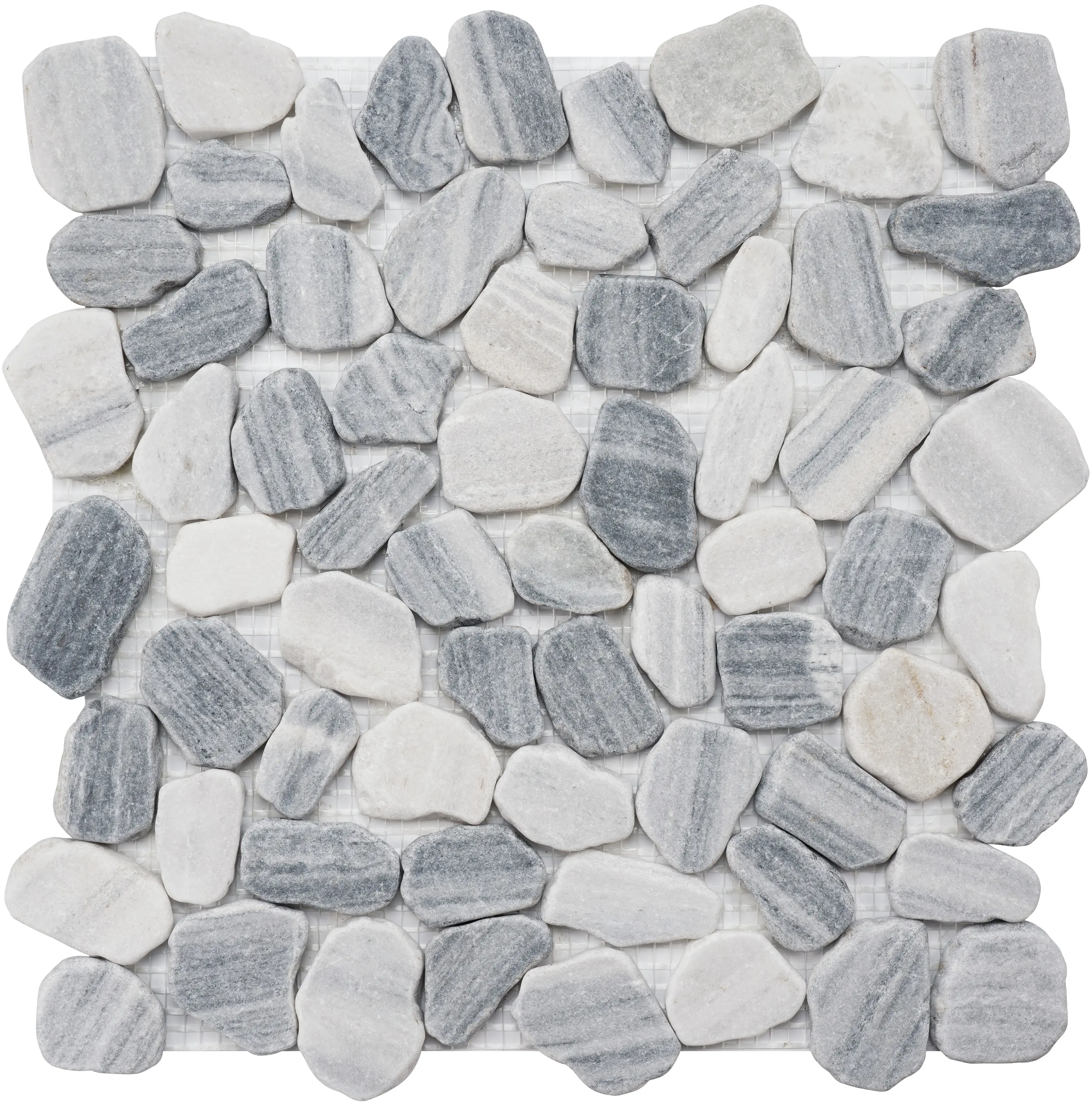 Simple Tile 5 Sheets Marble Mosaic Tile for Kitchen Backsplash, Bath Bathroom Floor, Etc, "River Rock Collection" MM 9503 - Salt & Pepper, Mixed Rounds, 12"X12"X3/8", Tumbled