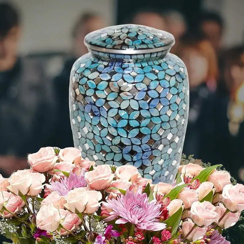 Mosaic Glass Cremation Urn - Handmade Funeral Urn - Large Adult Size - one of a kind work of art - 200 lbs - Hand placed glass mosaic