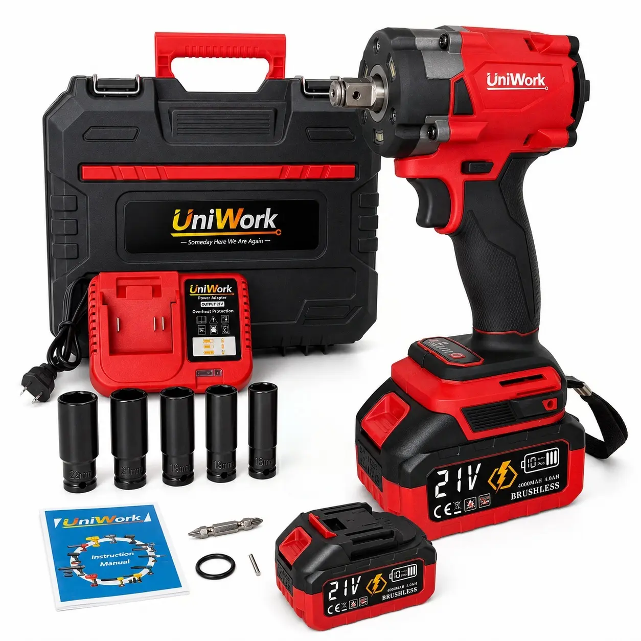 Advanced Brushless 21V Power Wrench Driver Tool Kit Full Copper Motor Cordless Impact Wrench 1/2" 1/4" Dual Drive Chuck Portable Electric Wrench Screwdrivers Case High Torque 3-in-1
