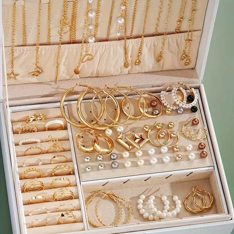 92-Piece Gold Accessories for Women, Classic Polished Collection with Rings, Earrings & Necklaces, Mix & Match Set for Outfit Styling, Necklace Bracelet Set, Jewellery Gift Set