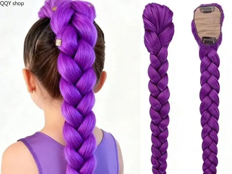 【Summervibes】Women's Sportswear Set Accessory: 26-Inch Long Box Braided Wig, Heat-Resistant Yaki Straight Puff Ponytail, K-Pop Cosplay Wig, Breathable for Party Dress Up & Daily Styling