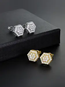 2PCS  ICED CHICS hexagonal cubic zirconia stud earrings, suitable for daily wear, do not fade, suitable for both men and women, couple style, High Quality Earrings, Ear Studs