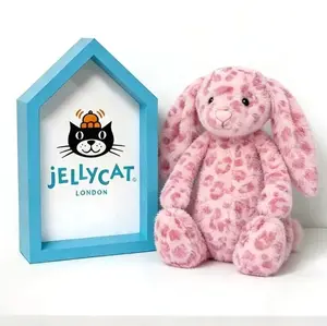 Jellycat NWT Hopscone Luxe Bunny Plush Toy Pink Leopard Print Bashful Bunny Doll
