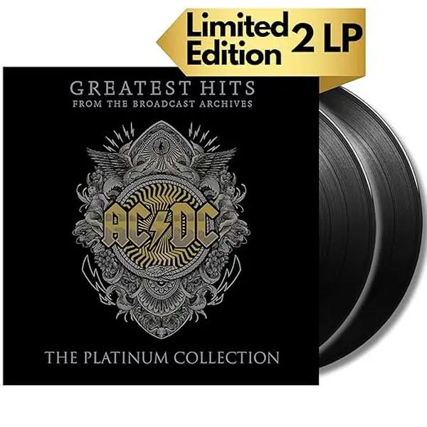 Vinylica AC/DC The Platinum Collection Greatest Hits 2LP Vinyl Record - Limited Edition Boxed Collectible Vinyl Records, Authentic Broadcast Recordings, Rich Dynamic Sound, Deluxe Hard Rock Album, Broadcast Archives, Bon & Brian Eras