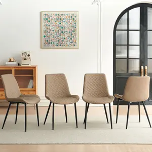 NORDICANA PU Leather Dining Chairs Set of 4, Modern Armless Dining Room Chairs, Comfy Upholstered Kitchen Chairs with Backrest, Black Metal Legs for Living Room, Dinning Room, Beige
