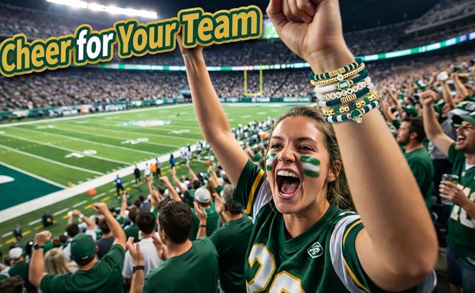 MTAADSQ Game Day Football Bracelets for Women Stackable Charm Stretch Sports Bracelets for Football Moms Dads Coaches Fans