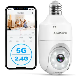 AlkiVision 2K Light Bulb Security Camera 5G&2.4GHz Dual Bands 360° Motion Detection Wireless Outdoor Night Vision AI Human Detection Auto Tracking Siren Alarm E27 Socket Plug