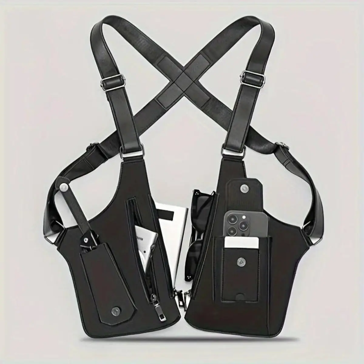 Men's Vintage Leather Shoulder Holster, Anti-Theft Underarm Bag with Adjustable Strap, Multi-Functional Accessory for Travel & Cycling, Leather Bags, Adjustable Strap Bag