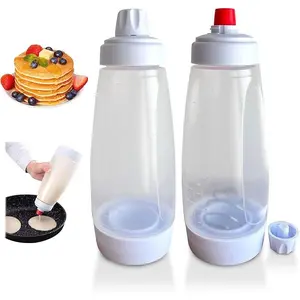 Pancake Batter Mixer & Dispenser (2 Packs) - Squeeze Bottle with Stainless Whisk Ball for Perfect Pancakes, Muffins & Cupcakes, Essential Spring Kitchen Gadgets