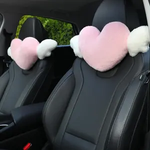 Heart-Shaped Cute Car Headrest Pillow with Angel Wings, Comfortable Soft Head Rest Cushion, Kawaii Car Accessory Decoration for Driving & Traveling