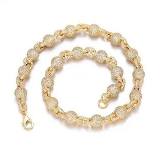 Hip Hop Jewelry 10.5MM Necklace Chain For Women Accessories Iced Out Chain Micro Pave Cz Jewelry Big Round Bead Choker gldmen'schain