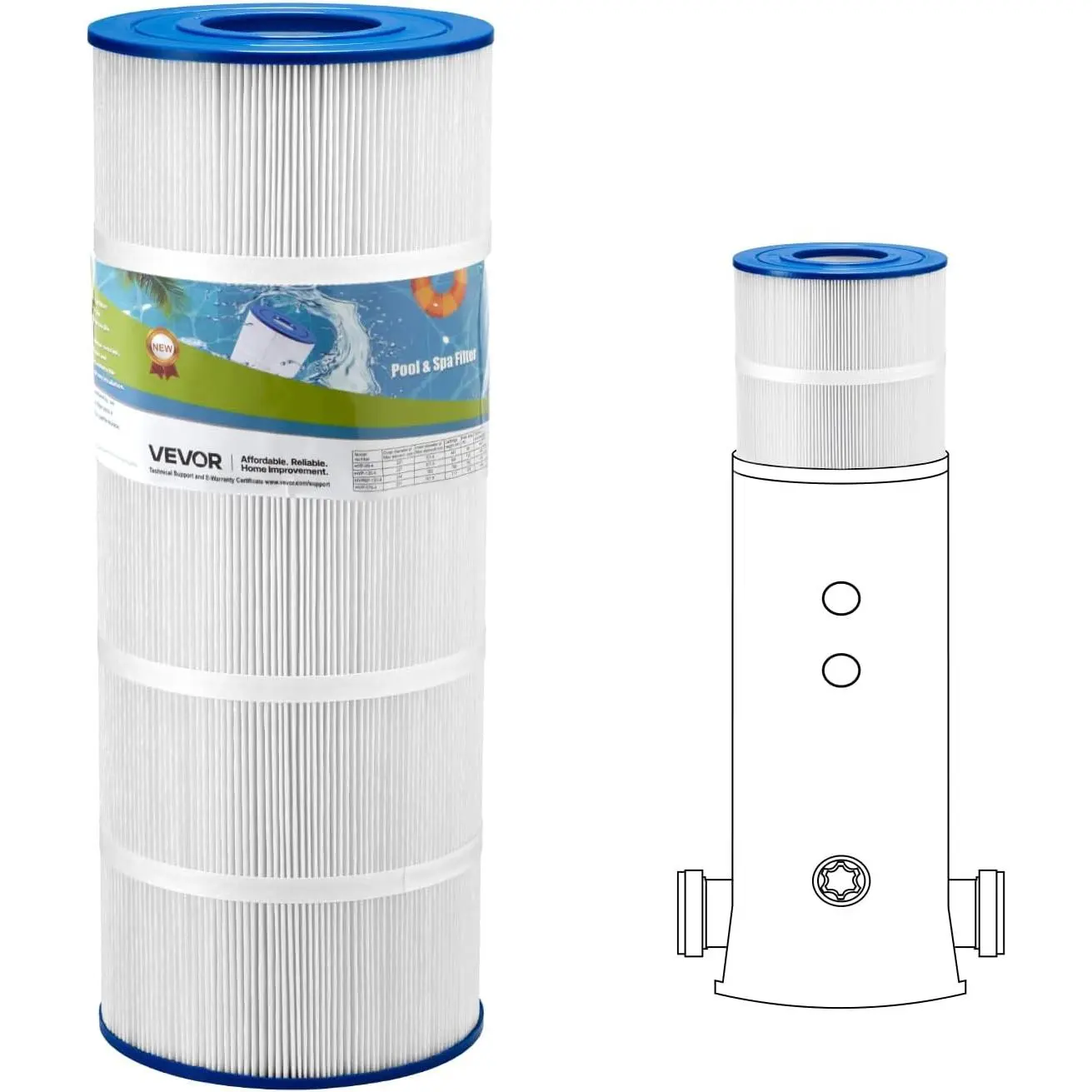 VEVOR C1200 Pool Filter Cartridge Replacement for Hayward Star Clear Plus C1200, Replace Pleatco PA120, Hayward CX1200RE, Unicel C-8412, 120 sq.ft, L x OD:23 1/4" x8 15/16"