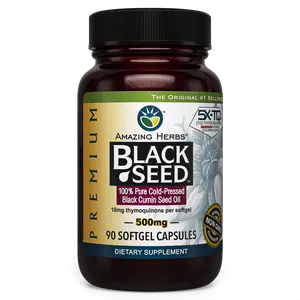 AMAZING HERBS Premium Black Seed Oil Softgels - 500mg, 90ct, Immunity & Digestion Support, Brain Function Nutrition Supplement