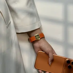 CRAZYGRASS Comfort Leather Watch Bands Suitable For Apple Watch Series 49mm 46mm 45mm 44mm 42mm 41mm 40mm 38mm Smart Watch Strap Foldable Clasp  For Square Smartwatch No Tools Needed Skin-Friendly [WATCH NOT INCLUDED] Adjustable