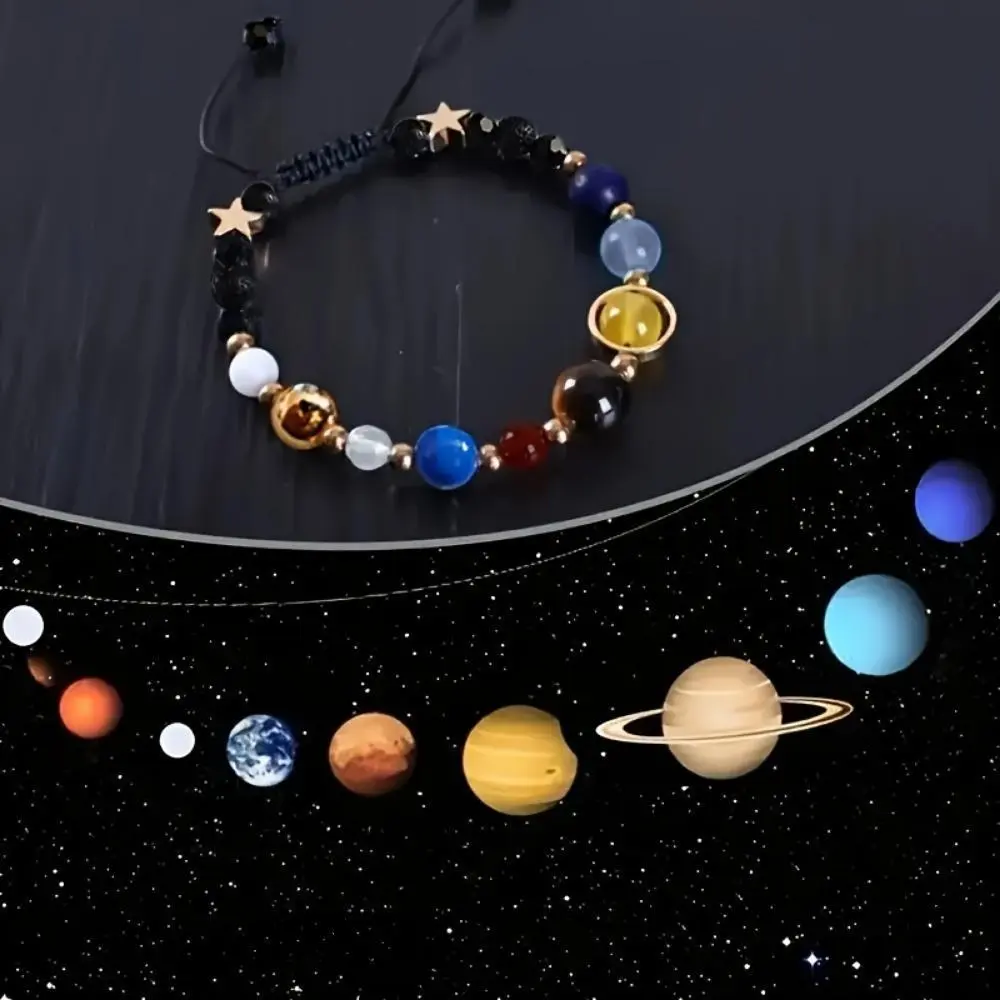 8-Planet Solar System Glass Bead Durable Bracelet - Unisex Adjustable Colorful Fashion Inspirational Beaded Jewelry, Sports & Outdoor Protective Gear Accessory, Ideal Gift, Inspirational Beaded Bracelet