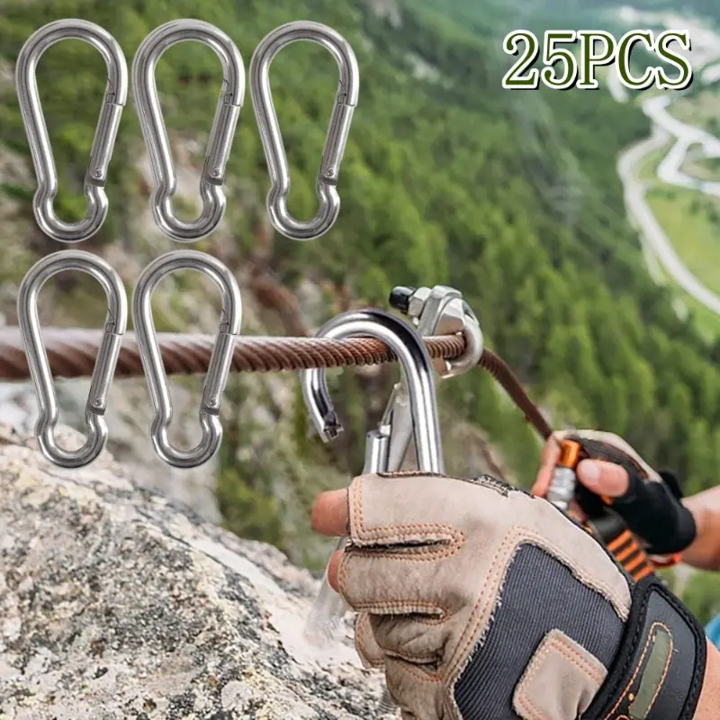 25 Pcs Heavy-Duty Metal 304 Stainless Steel Carabiner Clips, Small Spring Snap Hooks Unisex for Camping Hiking, Home Organizer Hooks for Rope, Chain, Key Rings