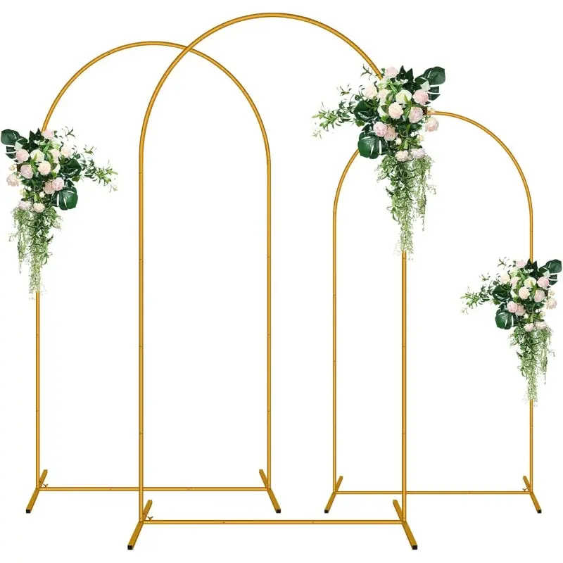 Arched background frame, balloon arch frame with base, metal arch bracket, golden baby party background arch, wedding arch frame, Flowers, Wedding Arch Backdrop