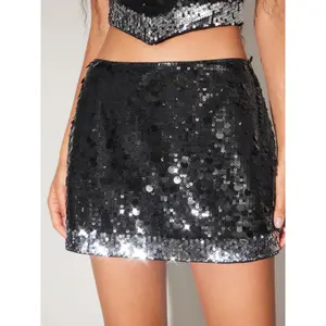 Cider Sequin Low Rise Contrasting Hem Mini Skirt