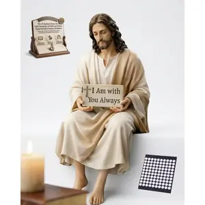Jesus Christ Resin Figurine Small Statue I Am with You Always Desk Dashboard Car Decor Handcrafted Hand Painted Serene Religious Christian Faith Gift Inspirational Home Display