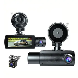 1080P Car DVR with 32GB Memory Card: Features smartphone connectivity, supports 24-hour all-weather parking monitoring, and is equipped with an HD display, providing comprehensive video coverage of the front, rear, and interior of the vehicle.