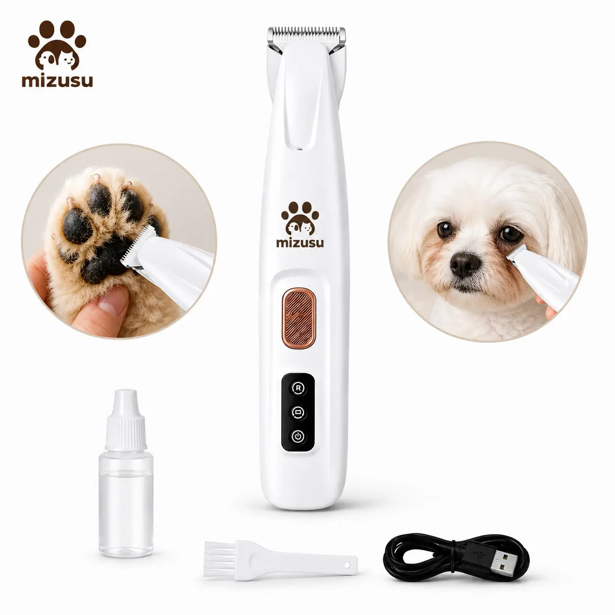 Rechargeable Pet Hair Trimmer Kit with LED Light, Cordless Grooming Tool, Quiet Waterproof Dog & Cat Paw Shaver for Small Pets