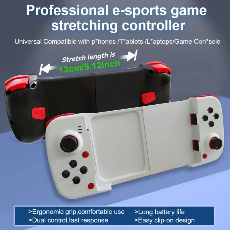 3D Telescopic Wireless Game Controller with 13cm Adjustable Stick, Ergonomic Design, Shock Feedback, Long Battery Life for Android, iOS, PC, Switch, Laptops, Game Consoles + Cute Couple Pattern Shockproof Silicone Galaxy Case & PU Leather Christmas Wallet