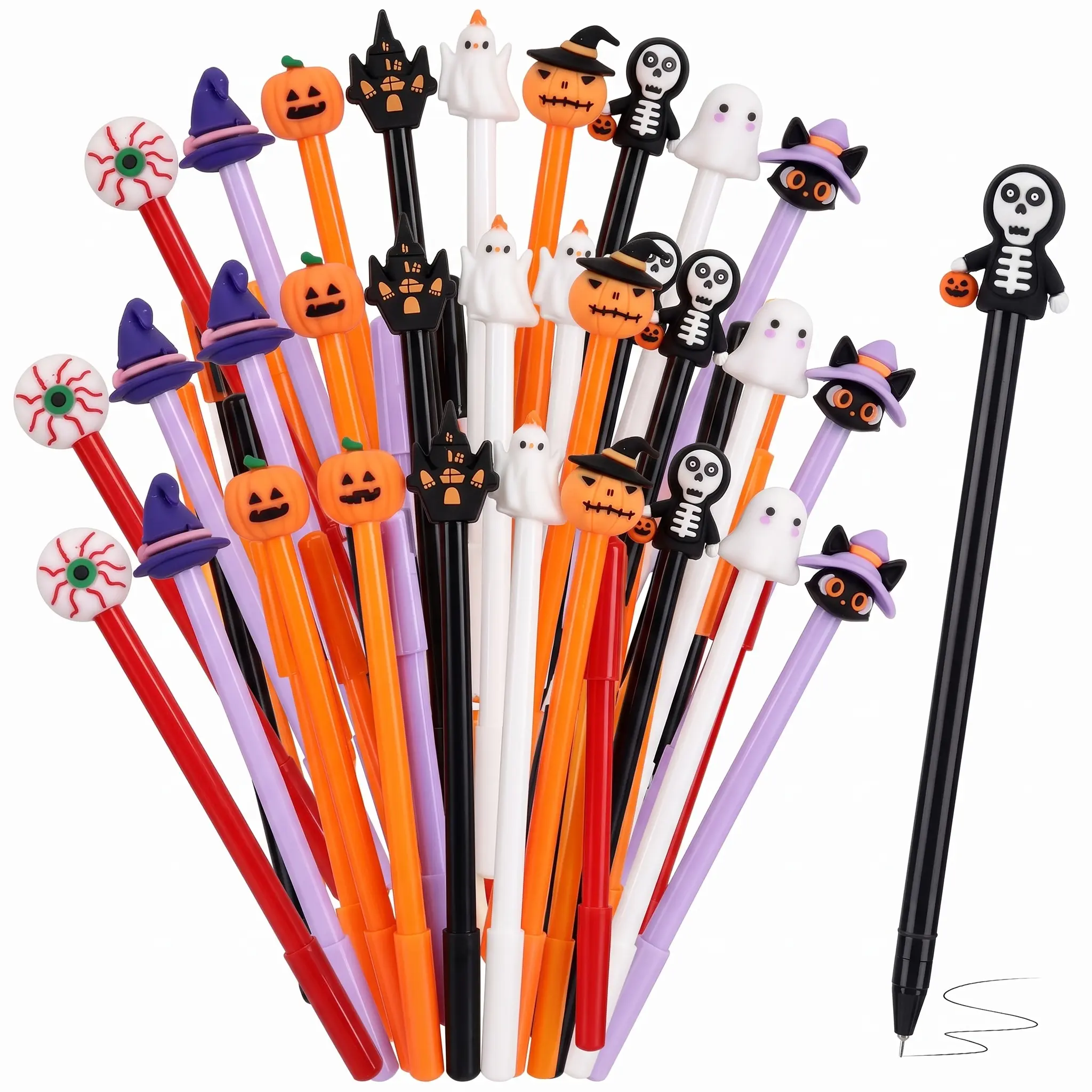 100/50 Pcs Halloween Pens with Refills,  Christmas Pens Halloween Party Favors Gifts Pumpkin Witch Ballpoint Pens Gel Black Ink Pens Trick or Treat Goodie Bag Stocking Stuffers for Coworker Students Classroom Prizes Office Supplies Colleague Teacher