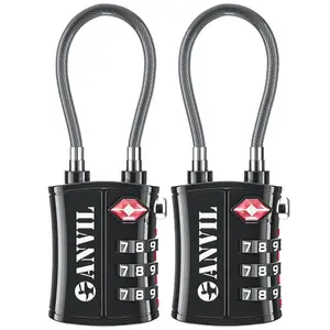 ANVIL TSA Approved Luggage Locks - Re-settable 3-Digit Combination Cable Lock with Alloy Body, Keyless Travel Sentry Accepted Padlock for Gym Locker, Golf Bags, Suitcases