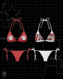 Los Angeles Graphic Triangle Bikini Set - Sporty Red & White 2-Piece Bathing Suit - Y2K Streetwear Style Swimsuit for Summer Beach & Pool Parties