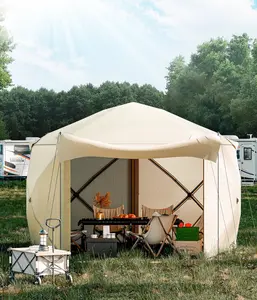 Pop-Up Screen Tent Gazebo, 10 x 10 Ft Camping Canopy Instant Shade, Featuring 5 Removable Privacy Canopy, and Made from 210D Oxford Fabric,Khaki