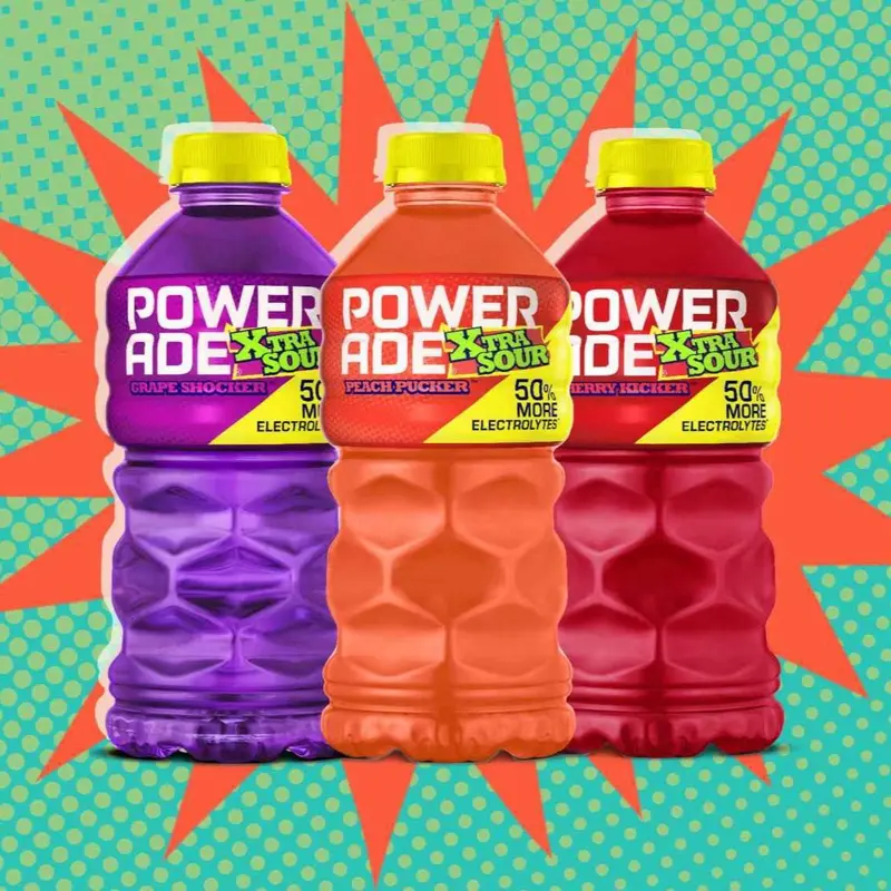 Powerade Xtra Sour 28oz Bottle Refreshing Tangy Flavor with 50% More Electrolytes for Athletes & Fitness Enthusiasts Grape Peach Pucker Cherry Limeade