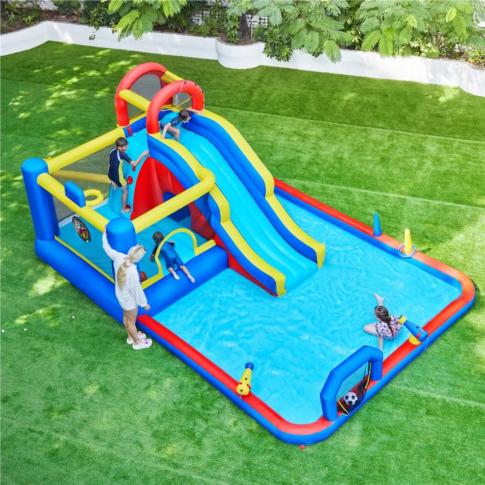 Yaheetech Cooling 10-in-1 Inflatable Bounce House w/Slide, Outdoor Water Slide w/Bouncer & Large Splash Pool for Kids Aged 3-10, Jumping Castle w/Storage Bag & 650W Blower