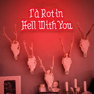 I'd Rot in Hell with You Neon Sign, USB Powered, Wall-Mounted Gothic Decor, Perfect Gift for Home, Bedroom, Halloween, Christmas, Wedding Party, Home Decor, Gothic Lovers and Couples, Decorative Neon Light